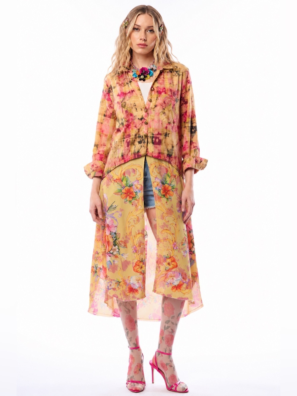 Aratta XL Yellow Floral Midi Most Dreamworthy Tunic L  D-6